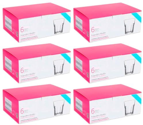 ACAN Tradineur - Pack de 6 Caja de 6 vasos Modelo Aras - Capacidad de 200 ML - Fabricado en Vidrio Resistente - Apto para lavavajillas - Tamaño aprox: diámetro 8 x 8 cm - 36 Uds Total