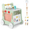 COSTWAY 6 in 1 Lauflernwagen aus Holz, Lauflernhilfe mit Spielküche, Lernuhr, Formanpassung & beweglichem Schieber, Kinderküche Baby Walker mit Rädern für Kinder ab 1 Jahr (Grün)