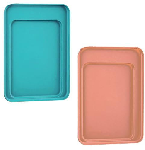 Bustlwor 4 Pezzi Vassoio Rettangolare in Plastica, Vassoio per Fast Food Antiscivolo, Vassoio di Plastica, Adatto per Alimenti, Colazione, Torte, Pasticcini, Bevande, Tè e Caffè(Blu, Arancia)