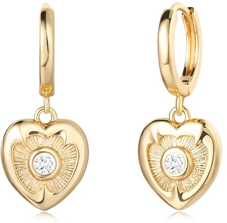 Jenosy Ohrringe Gold Damen Herz Ohrringe Hängend Zarte Herz Ohrringe Gold Mädchen Modische Creolen mit Herz Anhänger Damen Hypoallergene Ohrringe Vergoldet Modeschmuck für Frauen und Mädchen