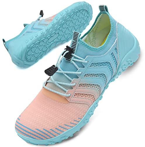 Mabove Chaussures aquatiques pour femme à séchage rapide pour piscine, plage, bateau, plongée avec tuba, plongée, lac, yoga, B Rose Bleu V011, 42.5 EU