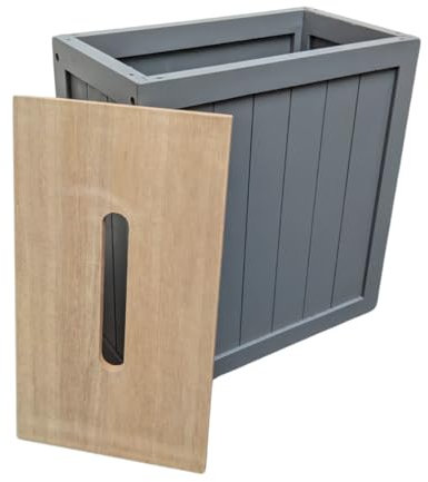 Optimal Products Shaker Slimline Wooden Multipurpose Bathroom Storage Unit Caddy (Grey With Natural Lid)