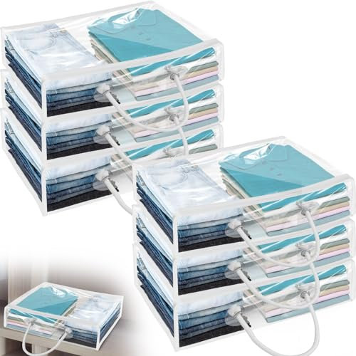 Clothes Clear Storage Bags with Zipper 6 Packs Clear Vinyl Zippered Storage Bags Blankets Storage Bags Dustproof Transparent Moving Totes Clear Storage Bags with Handle for Sweater(White)