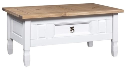 BUKSCYJS Couchtisch kleine Zimmer, Sofatisch, WohnzimmertischCouchtisch Mexiko-Stil Kiefernholz Weiß 100x60x45 cmFür Wohnzimmer, Schlafzimmer, Büro, Eingang, Korridor