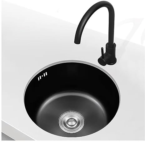 LLMTYO Évier de Cuisine Rond Noir, évier de Bar encastré/sous Plan, évier à cuve Unique en Acier Inoxydable 304 épais, Bassin à légumes (40 cm)