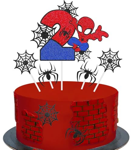 Tortendeko Junge Karikatur, Kuchendeko Geburtstag Junge 7 Stück Cartoon Torten Topper Kinder Glitzer Cake Topper, Deko Torte für Motto Party, Kinderparty, Geburtstag Partyzubehör (2 Jahr)