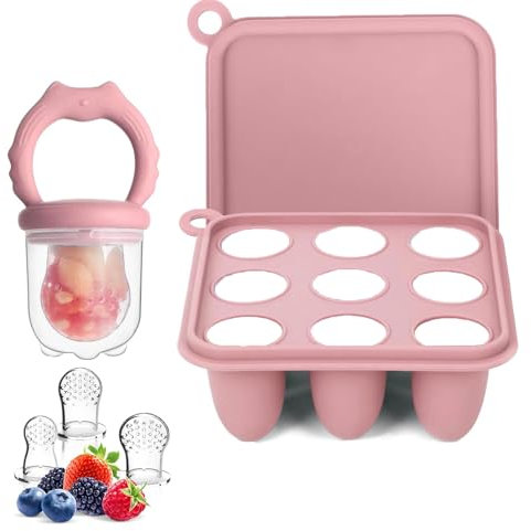 WeSweet Fruchtsauger Baby | Silikon Futterspender für Babynahrung und Gefriertablett für Babynahrung, Milch-Eis am Stiel, zur Linderung des Zahnens von Babys, Schnuller zum Selbstfüttern (Cat Pink)