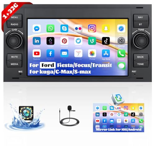 CAMECHO Android 13 GPS Autoradio 2Din für Ford Transit Fiesta Galaxy Fusion Kuga C-Max S-Max, 7 Zoll Auto Bildschirm Radio mit WiFi GPS Bluetooth Mirror Link FM/RDS SWC EQ + AHD Rückfahrkamera&MIC