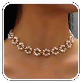 Gold Pearl Choker Dainty Pearl Necklace Bridal Wedding White Flower Pearl Station Necklace Beaded Pearl Strand Necklace Bead Pearl Chain Necklace Simple Short Collar Necklace Jewelry for Women