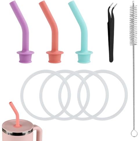 lasuroa 3pcs Paille de Remplacement Gourde pour Hydroflask All Around Travel Tumbler, Paille en Silicone Reutilisable avec Rondelles pour Hydroflask Travel Tumbler 32oz 40 oz