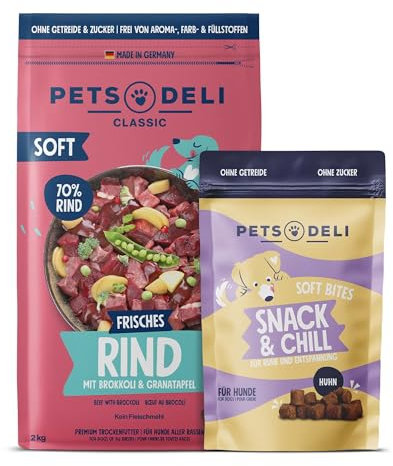 Pets Deli Bundle für Hunde mit Soft Trockenfutter Rind und Snack & Chill Snacks 2300g