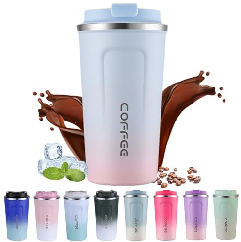 EACHPT Tasse de voyage isotherme en acier inoxydable 510ml - Tasse à café thermique à double paroi avec couvercle étanche, gobelet portable pour boissons chaudes et froides