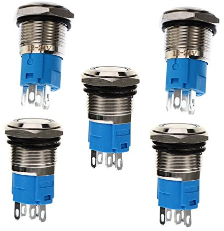 BELLIFFY 5 Stück 16 Mm Momentschalter Wasserdicht Rostfrei LED Selbstsperrschalter Für Elektroinstallationen Geeignet Für Verschiedene Anwendungen Haushalt Und Industrie