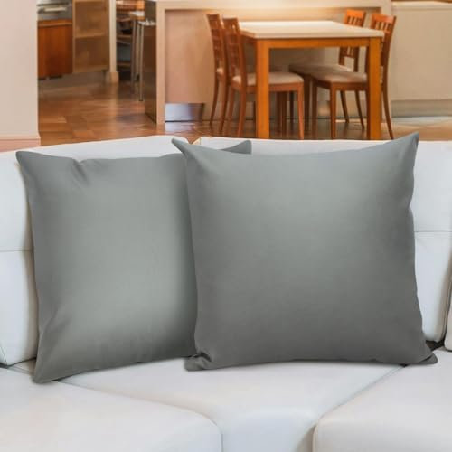 Betadistor 520-0431 Kissenbezüge, Kunstleder, quadratisch, für Sofa, Schlafzimmer, Wohnzimmer, mit unsichtbarem Reißverschluss, 45,7 x 45,7 cm, Grau, 2 Stück
