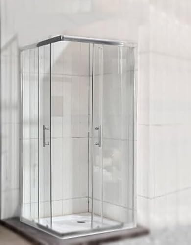 Corner Entry Shower Enclosure Chrome Walk in Cubicle Sliding Door Shower Tray and Riser Kit Options (900mm x 900mm Shower Enclosure)