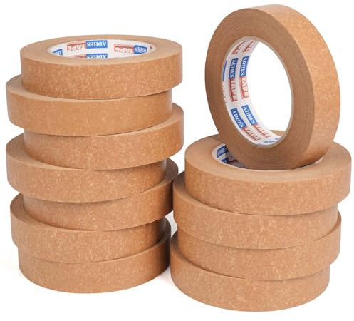 ADHES Adesivo 12 rotoli di nastro di carta kraft, 24mm x 50m nastro ecologico e completamente riciclabile per la del nastro di carta kraft