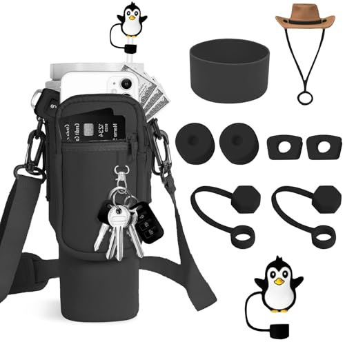 Accesorios para Stanley Cup, Bolsa para Stanley Cup, Accesorios Stanley Cup con Bandolera Ajustable, Straw Accessories for Stanley Cup, para Stanley Cup 40oz(Negro)