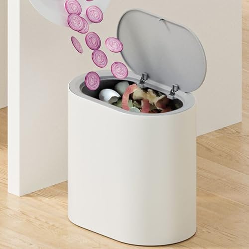 Slim Trash Can With Lid, Small Bathroom Bin, Trash Bin Garbage Can, Household Toilet Trash Can, Wastebasket Bin, Slim Waste Bin
