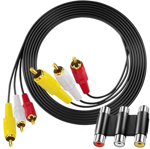 MKBKLLJY RCA Cables 3 RCA Cable Audio Video Components AV Male to Male Cable with Coupler for Home Theater Amp Stereo Systems DVD TV VCR Yellow/White/Red Connectors 8.5ft