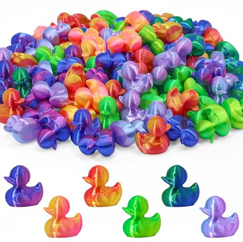 NVGVUP Mini Enten 100 Stück, 3D gedruckte Farbverlauf Enten | Glänzende Miniaturfiguren in 6 Laserfarben für Puppenhäuser, Topfaquarium, Fischbecken und Gartendekoration