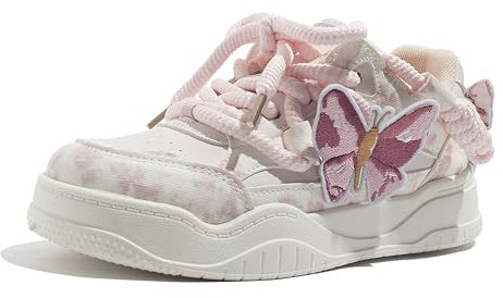 arts fu fu Damen Niedliche Dekoration Sneaker Walkingschuhe Y2K Leicht Atmungsaktiv Plateau Sportschuhe Bequeme Schuhe Rosa 40