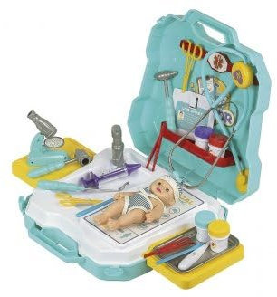 Valise Centre pediatrique avec Poupon 18 cm - malette Soins Docteur - Cabinet Medical Poupee - Set Accessoires Nursery - 1 Carte Offerte