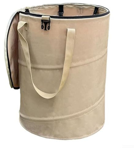 Collapsible Camping Bin Folding Camping Bin with Lid Outdoor Rubbish Holder Portable Collapsible Bin with Lid Waterproof Oxford Fabric Trash Bag Holder for BBQ Picnic Hiking Waste Storage(Beige)