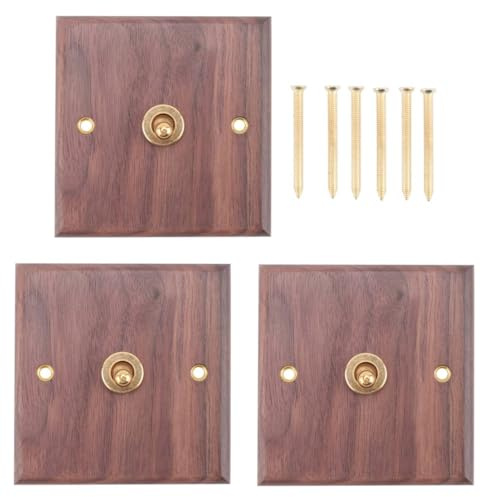 Dropfree 3PCS American Industrial Style Light Switch Socket, Solid Wood Brass Toggle Switch Plate, Antique Home Stay Switch