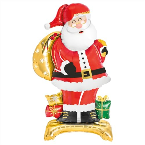 OH YEAH - Globo con Base Foil de Papá Noel para Navidad - Tamaño XXL - 110 cm - Accesorios Árbol, Fiesta, Photocall y Eventos Festivos - Decoración Navideña - Regalo Único - Santa Claus