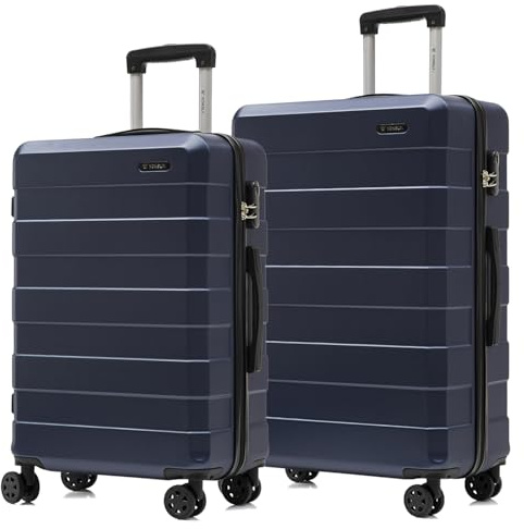 YONSLY Trolley Reisekoffer Suitcase Set, Rollkoffer Handgepäck, Kofferset, Gepäckset Hartschalenreisekoffer mit 4 Rollen 360°, Zahlenschloss, Weicher Gummigriff (2er Set, L&XL, Dunkelblau)