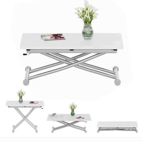 JEFFORDOUTLET Höhenverstellbarer und erweiterbarer Tisch, funktionaler Couchtisch für die Küche, weißer Esstisch für Wohnzimmer, Schreibtisch, geeignet für kleine Esszimmer, Wohnzimmer, Küche
