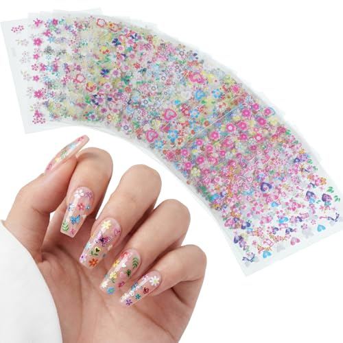 30 Blatt Blumen Blumenherzform Nageldesign Nagel Stickers, 3D Nagelsticker Selbstklebend, DIY Nail Stickers Nailart Sticker Dekoration Nagelaufkleber Nagel Deko für Maniküre Dekorationen, Handyhüllen