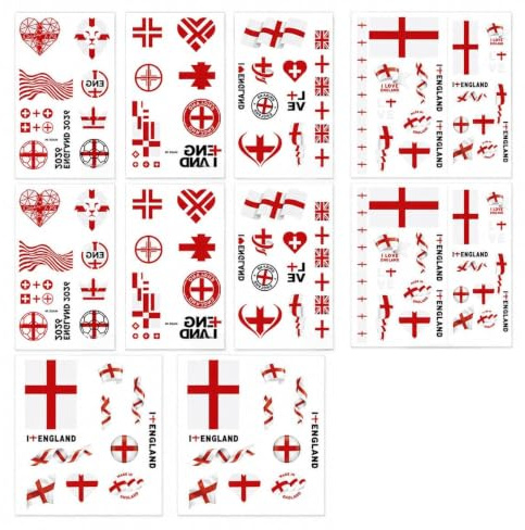 UZYXC 10 Pcs England Football Transfer Stickers, Temporary Face Sticker for Football Cup Fan, Party Decorations England Flag Sticker Set
