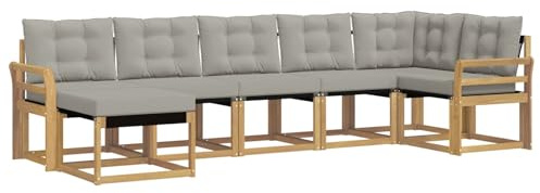 vidaXL Outdoor-Sofagarnitur mit Kissen 7 pcs Weiß und Hellgrau, Moderne Loungemöbel für draußen, wetterfestes Sofa, Bequeme Sitzgelegenheit, minimalistisches Gartenmöbel