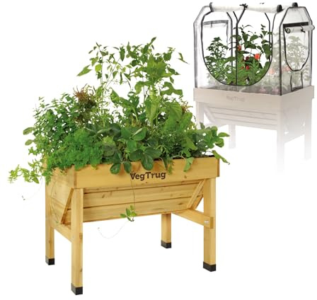 VegTrug Hochbeet Classic 1,0m Set + Gewächshausaufsatz | Natural 103x76x80cm - Mit Gewächshausaufsatz inkl. Insektenschutz - Pflanzkasten aus wetterfestem FSC-Zedernholz