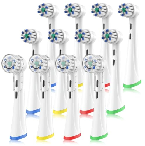 ELYCO Aufsteckbürsten IO Ersatz Kompatibel mit Oral-B iO 2/3/4/5/6/7/8/9/10, 12 Bürstenköpfe + 4 Hygienische Schutzkappen, Farbwechselnde Borsten & Farbringe, Weiche Borsten Familienpackung