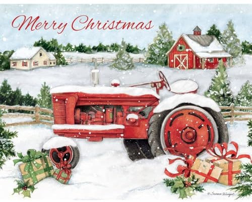 Lang 1004844 Weihnachtskarten, Schneetraktor, in Box