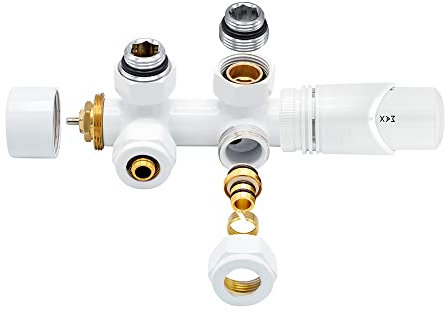 Anschlussgarnitur Mittelanschluss Heizkörper Thermostat Multiblock Eck Weiß NEU