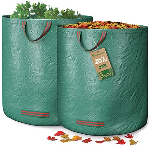 GardenGloss® 2X Bolsas de Basura de Jardín con Asas - 272L de Gran Capacidad - Estables a los Rayos UV y Repelentes al Agua - Sacos de Jardín Reutilizables y Estables