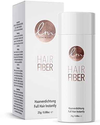 LEON MIGUEL Hair Fiber - Haarverdichtung - Premium Streuhaar/Schütthaar mit Soforteffekt bei Geheimratsecken, Haarausfall und lichtem Haar - Haarpuder | 25g (Braun)