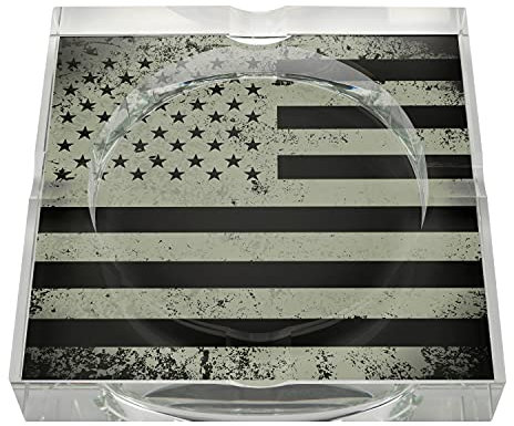 Humidor Supreme Military Line Series Crystal Zigarre Aschenbecher, Ehren unserer mutigen Soldaten, schwarzes Finish mit Militär-Flagge
