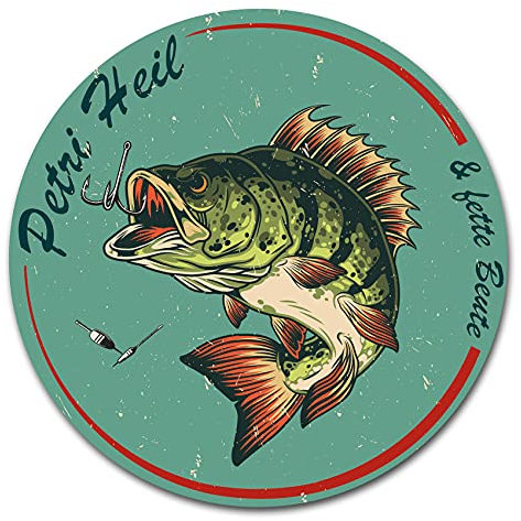 Finest Folia Fisch Aufkleber im Retro Stil 10x10cm Angeln Fischen Vintage Sticker für Auto Boot Angelkoffer Angel Zubehör wetterfest R164 (02 Barsch, Petri Heil)