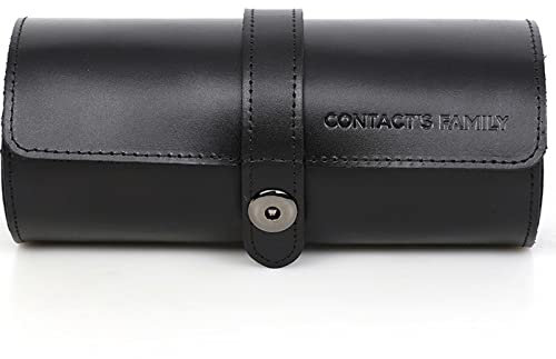 Elegance zylindrische Uhrenbox aus Vegan Leather Luxuriöse Uhrenrolle Uhrenbox aus Leder für 3 Uhren mit Herausnehmbaren Uhrenkissen,Mode Vintage Design Tragbare Geschenk,Black