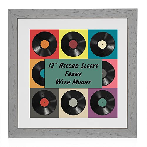 12 Vinyl Record Album, Sleeve Picture Display Frame With White Mount (Pale Grey)