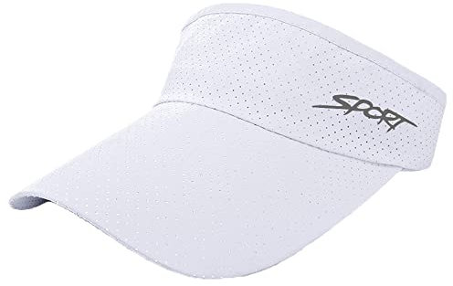 Sun Visors for Women Men Mesh Golf Visor Tennis Cap Summer Running Hats with Adjustable Strap, White, One size