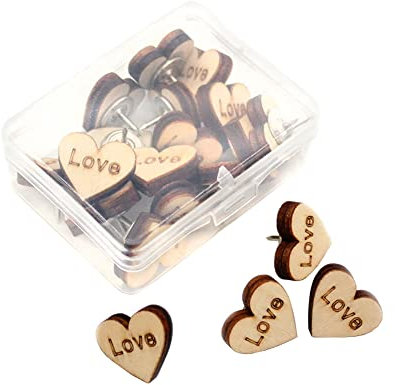 JIHUOO 20 Stück Holz Herz Pinnadeln Reißnägel Stecknadeln Reißzwecken Heftzwecken Markierungsnadeln für Fotos Kork Bord