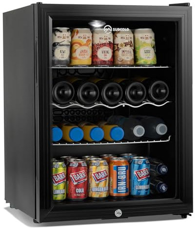 Subcold Super65 LED - Table-Top Fridge | 65L Beer, Wine & Drinks Fridge | LED Light + Lock & Key | Energy Efficient (Black) (Renewed)