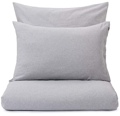 URBANARA Flanell-Kissenbezug Vilar - 100% Reine Bio-Baumwolle, Hellgrau mit Melange-Effekt – 80 x 80 cm, Kissenhülle, Kissenbezug, Flanell-Bezug