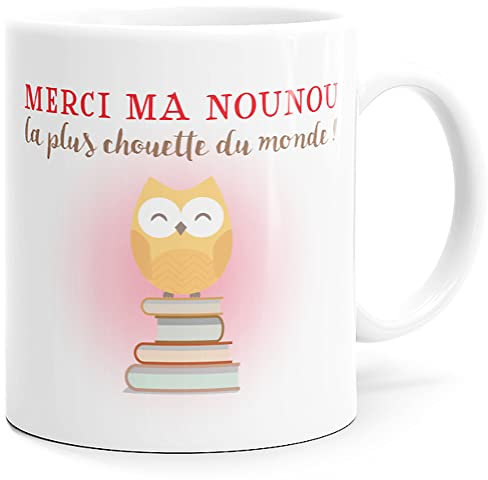 Luigi Collection Mug Nounou Chouette Idée Cadeau Original Super Nourrisse Tasse Message Merci Humour Fin d’année Scolaire Ecole Maternelle Crèche Enfant Souvenir pour Anniversaire Noël Fête.
