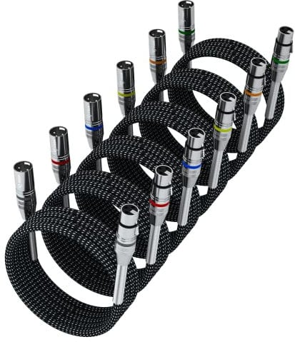 FIBBR XLR Cable 3m-6 Pack, Microphone Cable Nylon Braided XLR Male to Female Heavy Duty Balanced Microphone Cord Compatible with Preamps/Speaker Systems and More